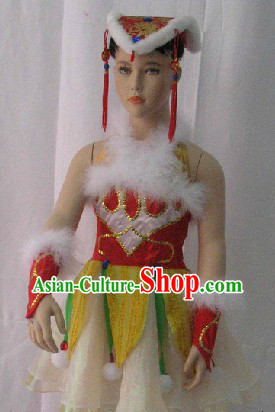 China Knot Stage Performance Dance Costume and Headdress Complete Set for Kids