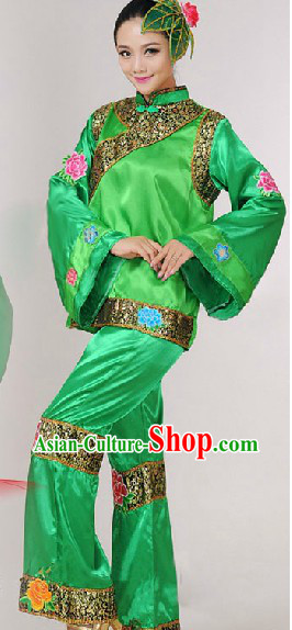 Traditional Chinese Stage Performance Fan Dancing Costumes Complete Set