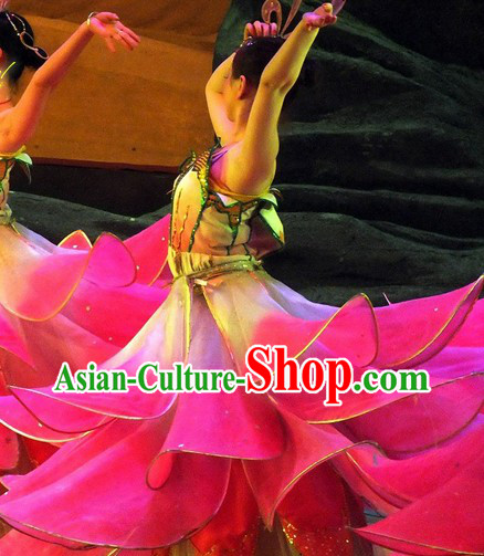 Chinese Lotus Dancing Costumes Complete Set for Women