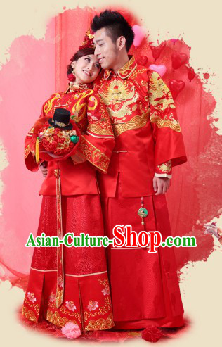 Supreme Chinese Wedding Dresses Complete Set for Brides and Bridegrooms