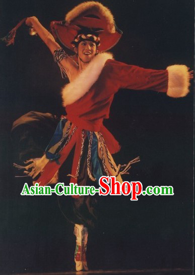 China Classical Tibetan Dancing Costumes Complete Set for Men