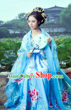 Blue Ancient Princess Dance Costumes and Headwear Complete Set