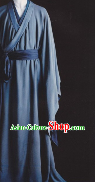 Blue Traditional Ancient Chinese Hanfu Clothing for Men and Women