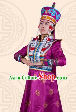 Traditional Chinese Mongolian Princess Clothing and Hat Complete Set