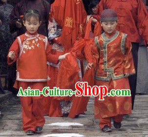 Traditional Chinese Wedding The flower Girl and Boy Clothing Two Sets