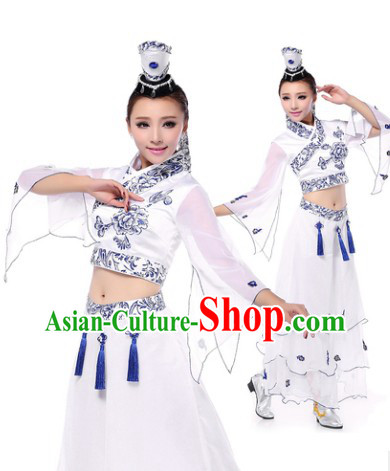 Professional Chinese Classic Ceramics Dance Costumes and Headwear Complete Set for Women