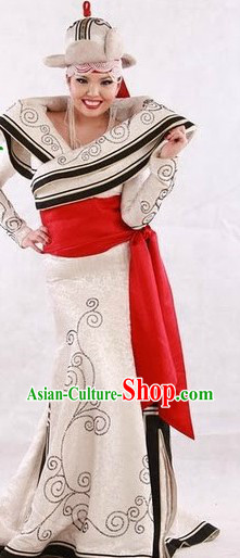 Chinese Traditional Mongolian Clothes and Hat for Women