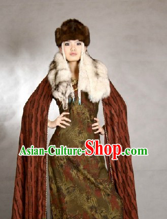 Traditional Mongolian Ceremony Dress and Hat Complete Set for Women