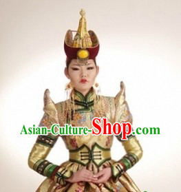 Traditional Mongolian Princess Clothes and Hat Complete Set for Women