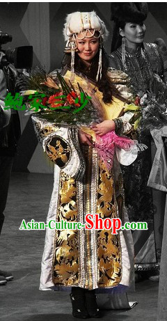 Traditional Mongolian Nobles Clothes and Hat Complete Set for Women