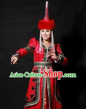 Traditional Mongolian Noblewoman Attire and Hat Complete Set