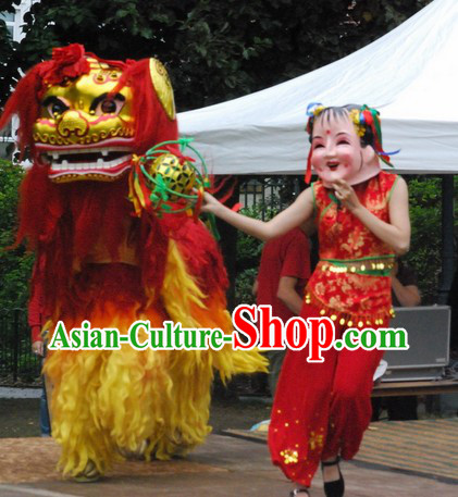 Chinese Year Northern Lion Dance Costume and Leading Dancer Costume Complete Set