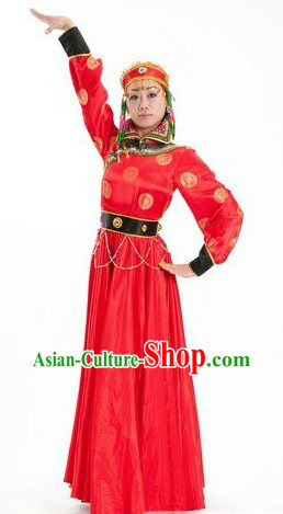 Chinese Classic Mongolian Ethnic Dance Costumes and Hat for Women