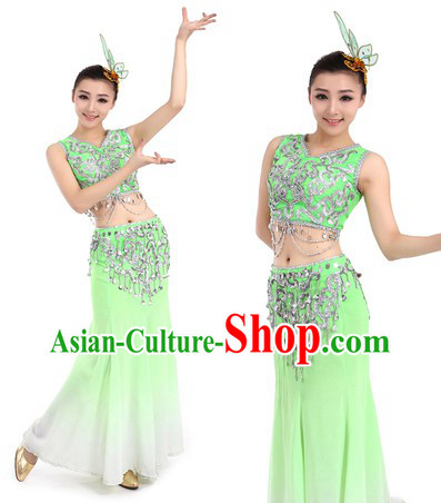 Chinese Dai Ethnic Costumes and Headpiece for Women