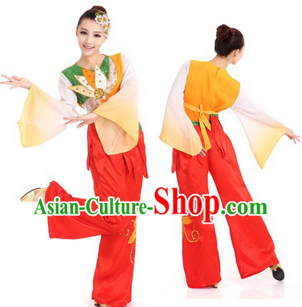 Flower Fan Dancing Costume and Hair Accessories for Women