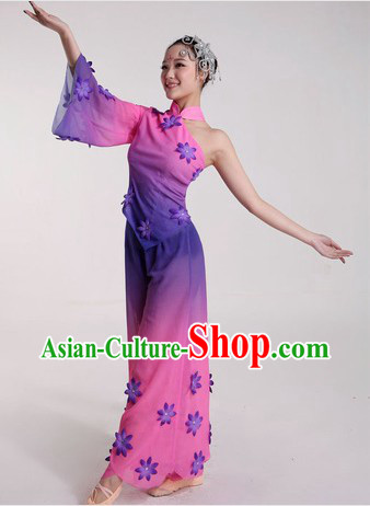 Purple Chinese Color Transition Dance Costumes and Headpiece for Ladies