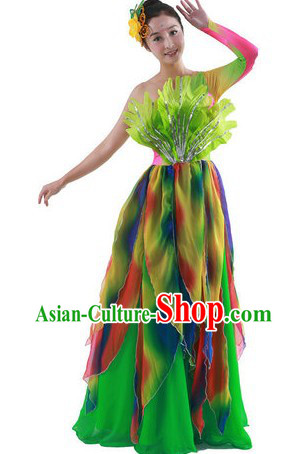 Chinese Classical Rainbow Dance Costumes and Headpiece for Women