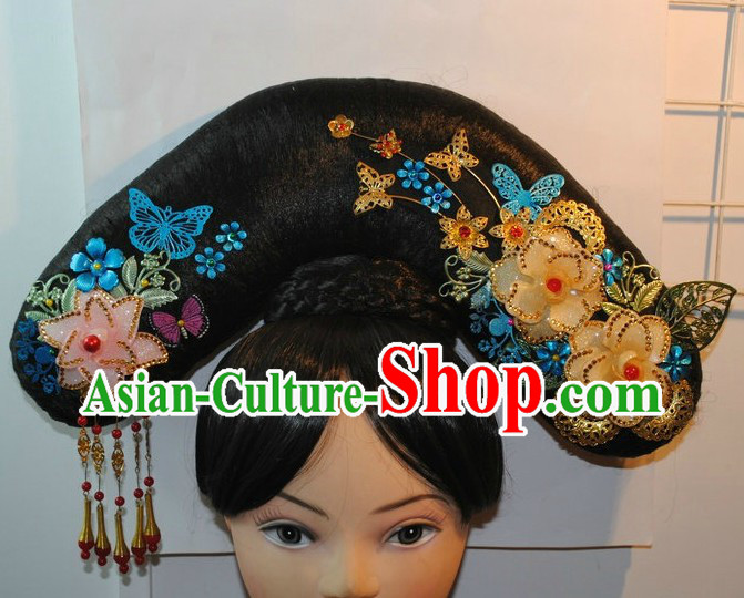 Qing Dynasty Chinese Imperial Princess Wig and Hair Accessories Set for Women