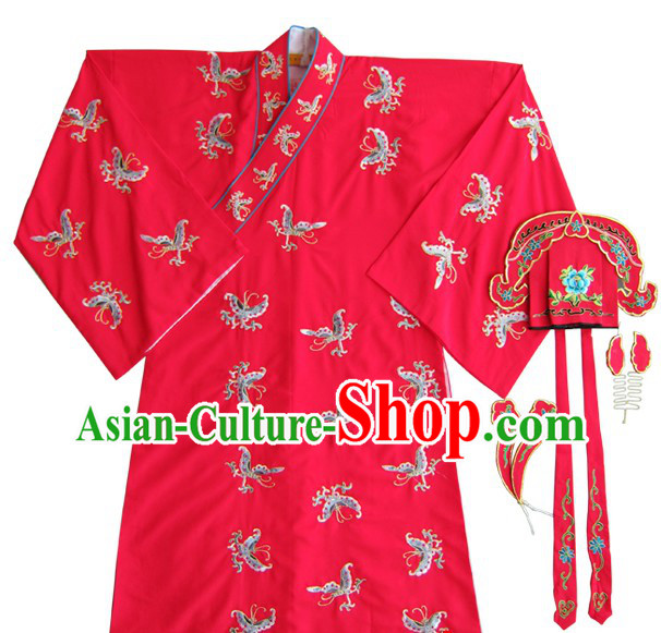 Red Chinese Peking Opera Embroidered Butterfly Costumes and Hat for Men