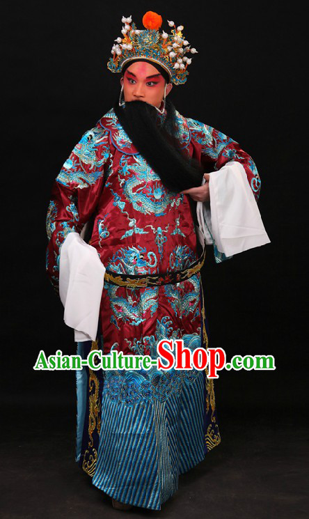 Chinese Beijing Opera Lao Sheng Embroidered Dragon Robe and Helmet for Men