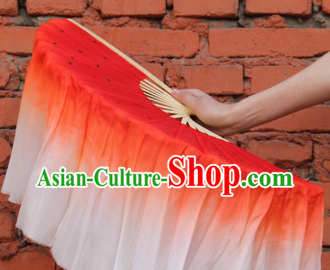 Double Sides Red to White Color Transition Silk Dance Fan