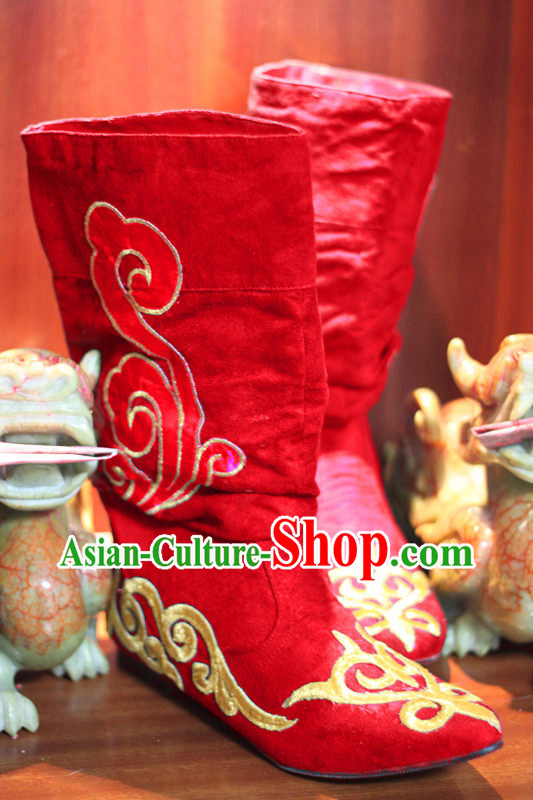 Ancient Chinese Style Red Hanfu Long Boots