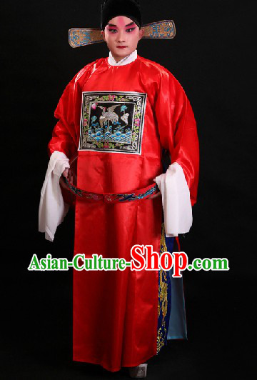 Traditional Chinese Opera Red Official Costume and Hat