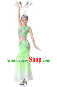 Traditional Chinese Peacock Dancing Costume and Headpiece for Women