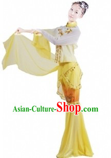 Chinese Fan Dance Clothes and Headdress for Women