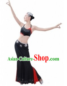 Traditional Chinese Dai Tribe Dance Costumes and Headpiece for Women