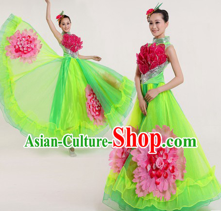 Traditional Chinese Lotus Flower Costumes and Headpiece for Women