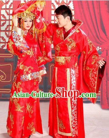 Ancient Chinese Red Wedding Dresses Two Complete Sets