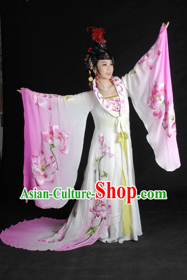 Ancient Chinese Embroidered Lotus Empress Costumes and Wig Complete Set