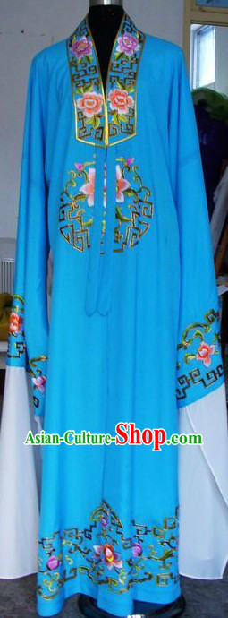 Ancient Chinese Opera Blue Long Sleeve Robe for Men