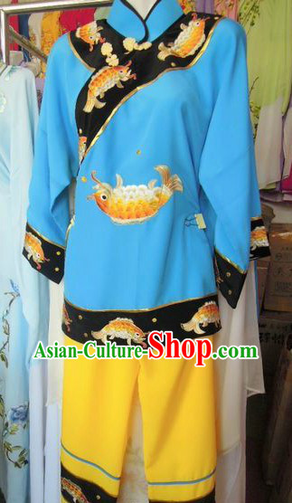 Ancient Chinese Blue Embroidered Fish Costumes for Women