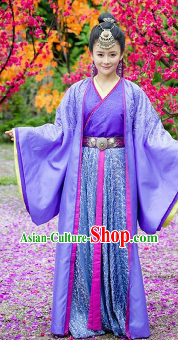 Ancient Chinese Purple Princess Clothing and Headpiece for Women