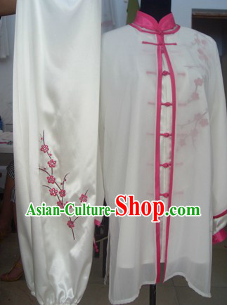 Traditional Chinese White Plum Blossom Silk Tai Chi Uniform and Cape Complete Set