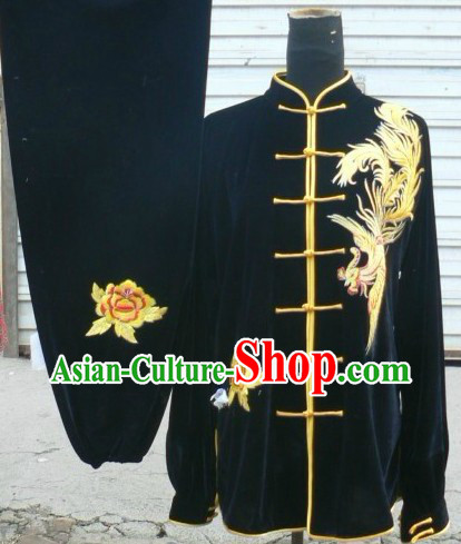 Traditional Chinese Velvet Phoenix Embroidery Tai Chi Competition Clothing