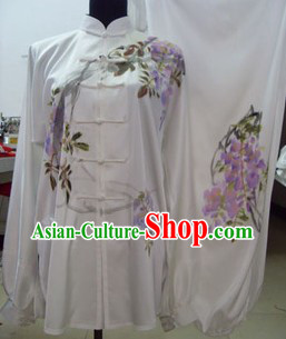 Traditional Chinese White Purple Flower Martial Arts Suit