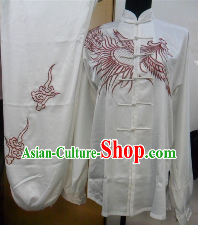 White Chinese Phoenix Embroidery Tai Ji Martial Arts Clothing