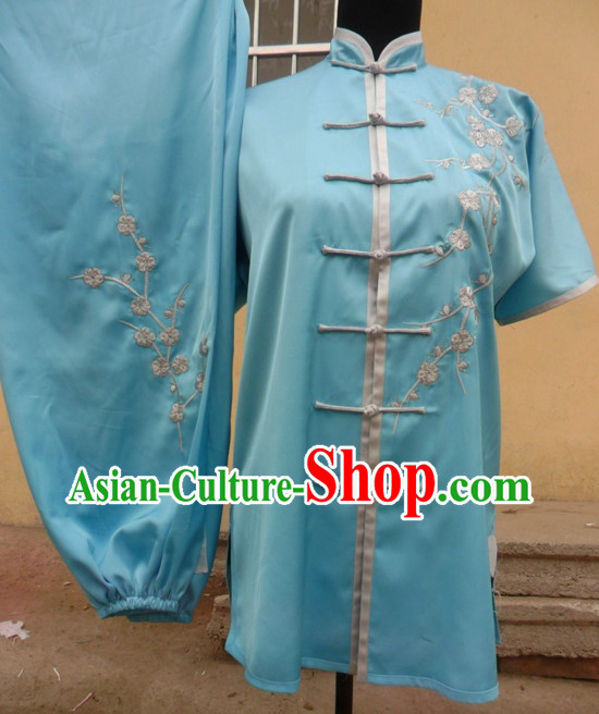 Traditional Chinese Plum Blossom Embroidery Short Sleeves Kung Fu Uniform