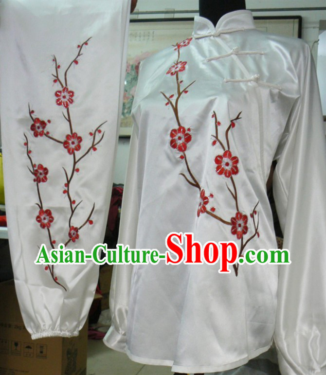 Traditional Chinese White Short Plum Blossom Martial Arts Uniform