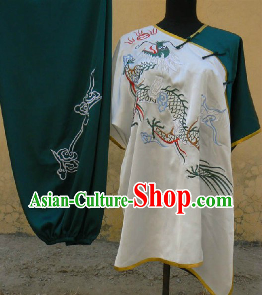 Short Sleeves Dragon Embroidery Martial Arts Tai Ji Clothing