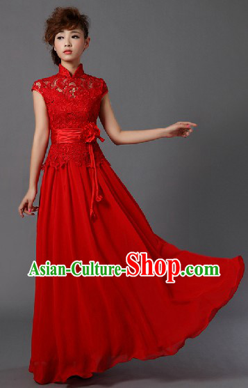 High Collar Chinese Classical Red Wedding Skirt and Hair Accessories for Brides