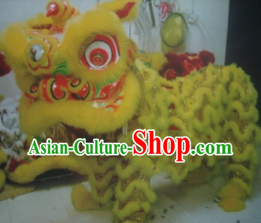 Yellow Traditional Chinese Lion Dance Performers Costume Complete Set