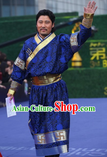 Mongolian Traditional Male Costume Clothing Full Set