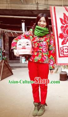Red Chinese New Year Customs Traditional Clothing and Pants for Girls
