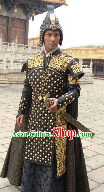 Ancient Chinese Palace Coup General Armor Costume and Hat for Men