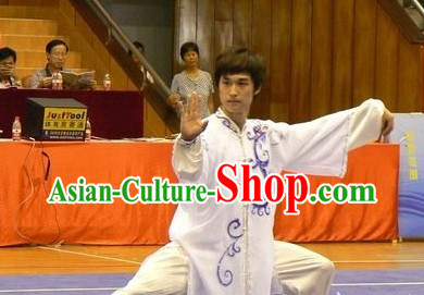 Pure White Taiji Clothing and Embroidered Veil Set for Men