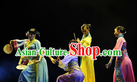 Traditional Chinese Fan Dancing Costumes Complete Set